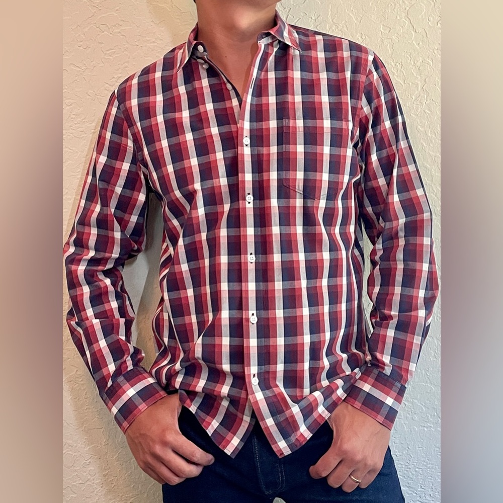 Mens Nordstrom LS Button Down Plaid Shirt Large Trim Fit